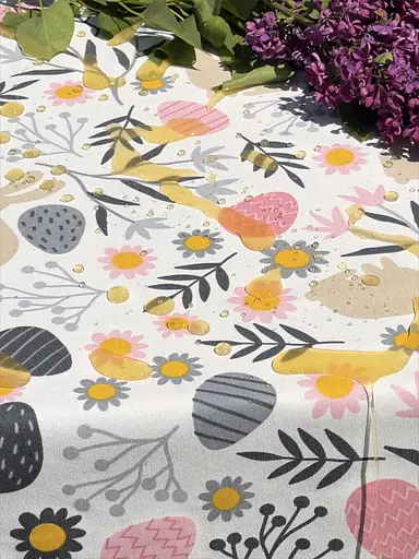 Водоотталкивающая Скатерть пасхальная Зайчики 220х140 см (+ 4 салфетки 30х40) Серый - фото 9