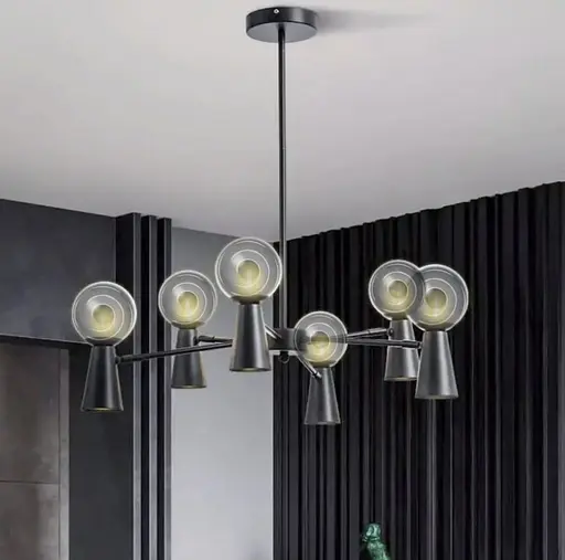 Люстра в чорному корпусі з плафоном на 2 джерела світла Line.F YG 8006-6+6 BK - фото 1