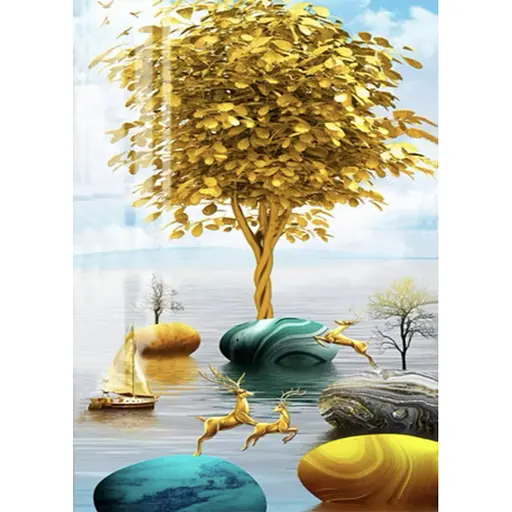 Алмазна мозаїка Strateg ПРЕМІУМ Золоті оленята без підрамника розміром 30х40 см (JSDF82148) - фото 1