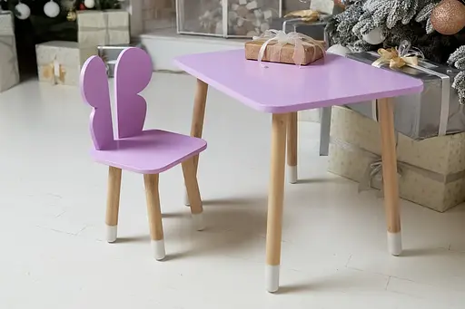 Детский прямоугольный столик со стульчиком Бабочка (Фиолетовый) - фото 4