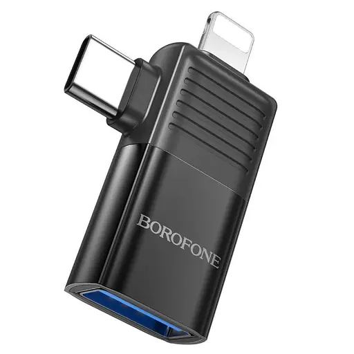 Перехідник Borofone BV18 2 в 1 iP male/Type-C male to USB female USB 2.0 - фото 2