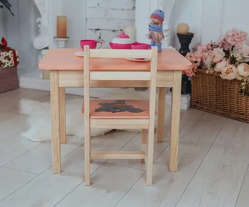 Дитячий стіл з ящиком та стілець для навчання (Рожевий) Слоник - фото 4