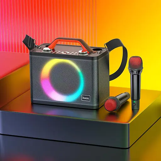 Портативна акустика Hoco BS57 Jenny Dual Mic Wireless Karaoke караоке система 2 мікрофони чорна - фото 6