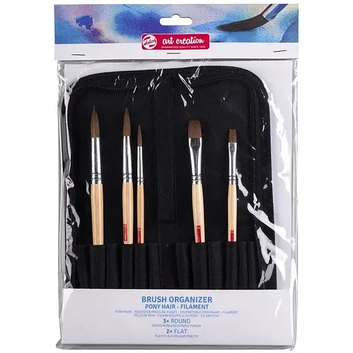 Набір пензлів для акварелі поні/синтетика кругла (№6, 10, 14) плоска (№8, 14) тканинний пенал Talens Art Creation