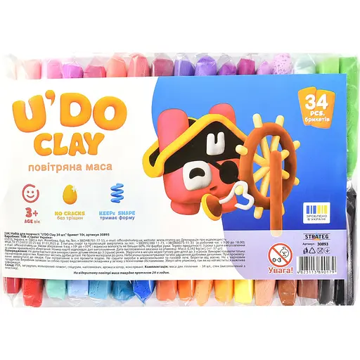 Набір для творчості Strateg U'DO Clay 340 г (10 г x 34 шт.) (30893) - фото 1