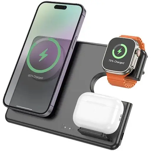 Беспроводная зарядка Hoco CQ1 3в1 для iPhone, iWatch/Airpods на 5-15W черная - фото 6