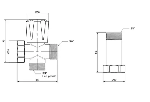Кран кульовий приладовий Thermo Alliance Standart 3/4"Зх3/4"Зх3/4" В вентиль SD183W20 - фото 5