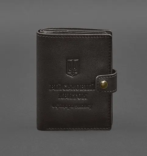 Кожаная обложка-портмоне для военного билета офицера запаса (узкий документ) Темно-коричневая - фото 1