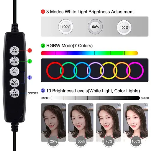 Кільцева USB RGBW LED лампа Puluz PKT3049B 4.7"+ настільний штатив - фото 5