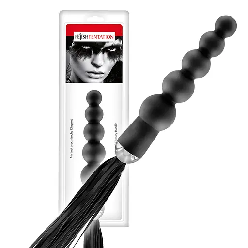 Флогер з анальним стимулятором Fetish Tentation Whip with Rosary Handle 49 см чорний - фото 3