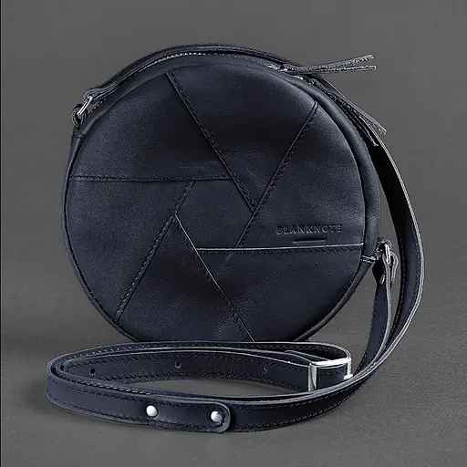 Кожаная круглая женская сумка Бон-Бон темно-синяя - фото 8