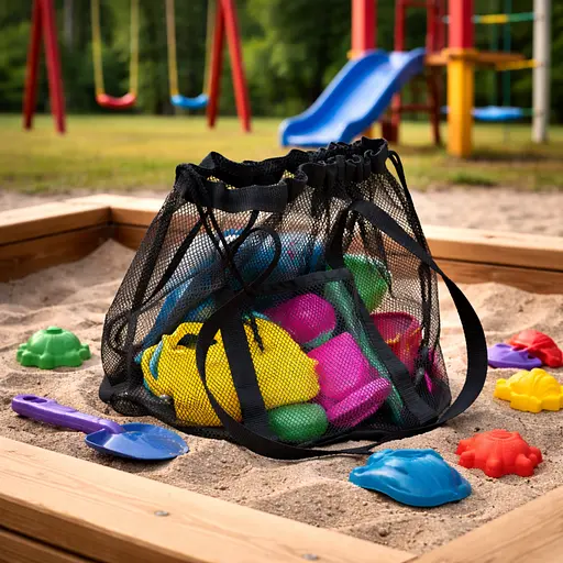 Сумка ORGANIZE з міцної сітки у пісочницю на затяжці 33•32 см (чорний) - фото 4