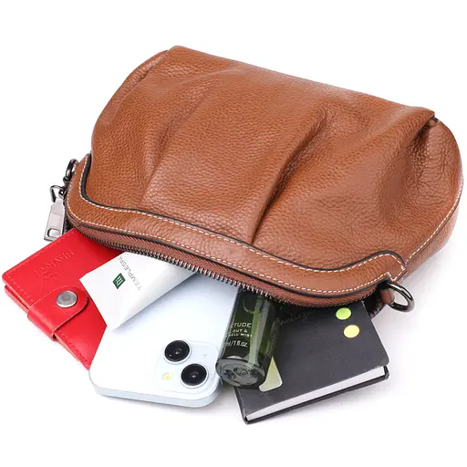 Жіноча сумка з драпіруванням з натуральної шкіри Vintage 23х15х7 см 000315804 - фото 8