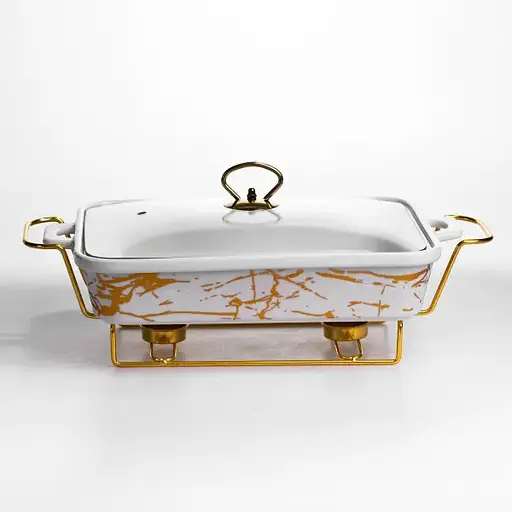 Мармітниця порцелянова Yiwu 2 л прямокутна на металевій підставці 40х22.5х15.5 см марміт для перших страв LT-3PCS-15 - фото 1