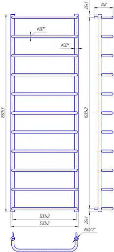 Водяной полотенцесушитель Mario Стандарт HP 1550x530/500 1.3.0205.01.P, Хром, нижнее - фото 2