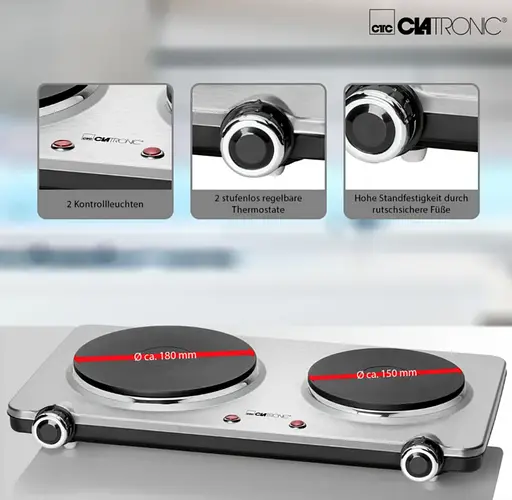 Настольная электрическая плита 2500Вт на 2 конфорки Clatronic DKP 3668 - фото 3