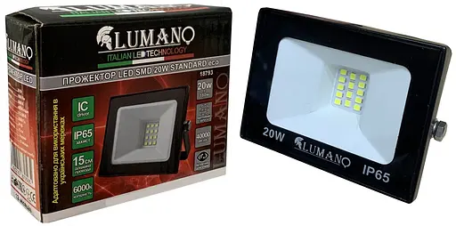 LED Прожектор 20Вт 6000K 1800Лм черный STANDARDeco LUMANO - фото 1