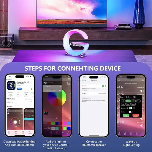 Атмосферна лампа з бездротовим зарядним пристроєм, інтелектуальна світлодіодна настільна лампа, Bluetooth-динамік, затемнене нічне - фото 3