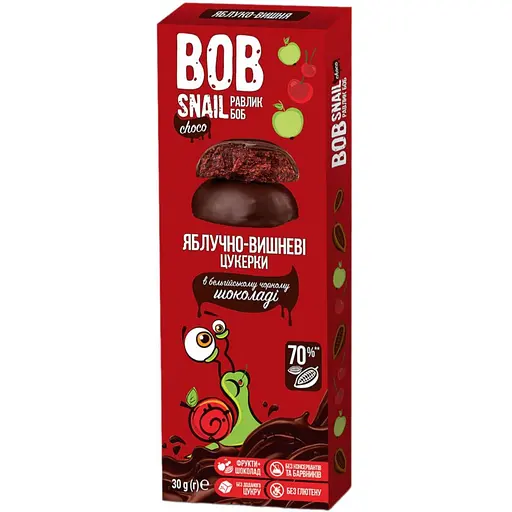 Яблочно-вишневые конфеты Bob Snail в черном шоколаде 30 г - фото 1