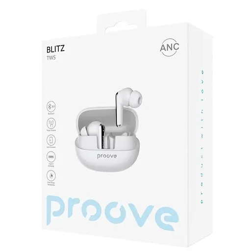 Бездротові навушники Proove Blitz, TWS, ANC, BT5.3, 40mAh, 500mAh, 8h, white UA UCRF - фото 4