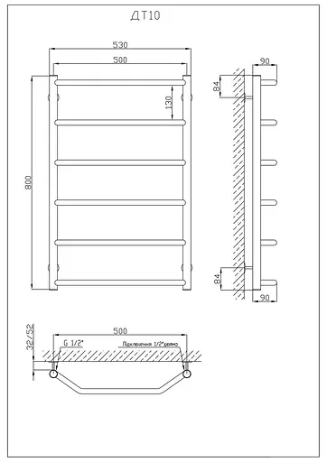 Водяна рушникосушарка Kosser Трапеція 800x530/6 ДТ10, Хром - фото 5