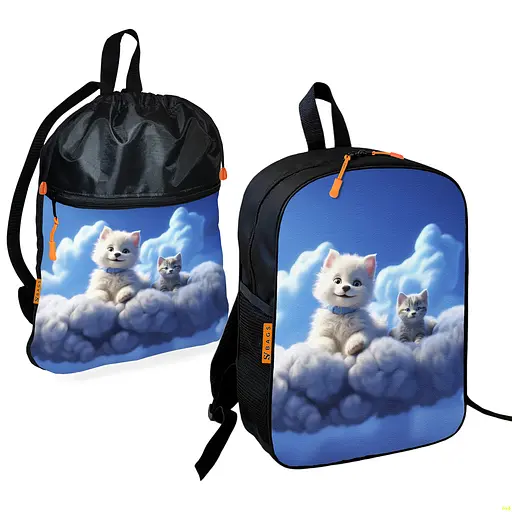 Школьный рюкзак детский с котенком + Сумка для обуви спортивной формы рюкзак-мешок для мальчика (01702)