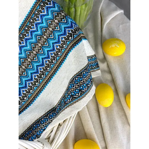 Пасхальное полотенце льняное для корзины Рандеву 70х30 см Синий - фото 3