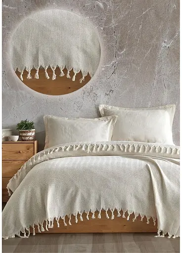 Плед-покривало Cotton SARRA бавовна кремовий євро 200х230 см TC303376076 - фото 1