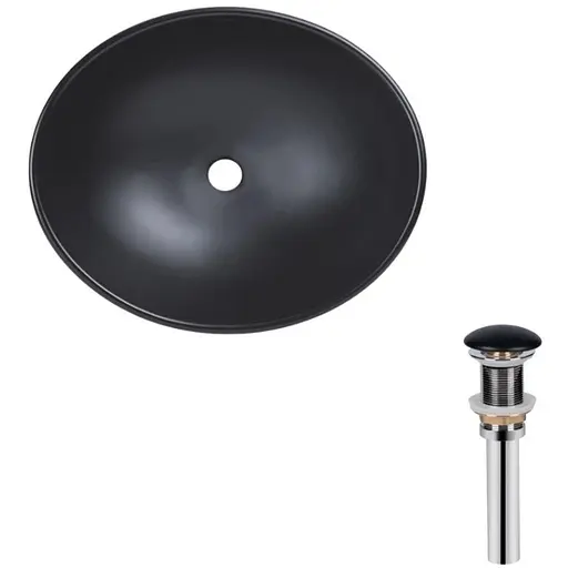 Комплект Qtap Dove: Раковина накладная овальная 415x340x140 мм Matt Black + Донный клапан PU03 (QT063078MBMBN47307) - фото 1