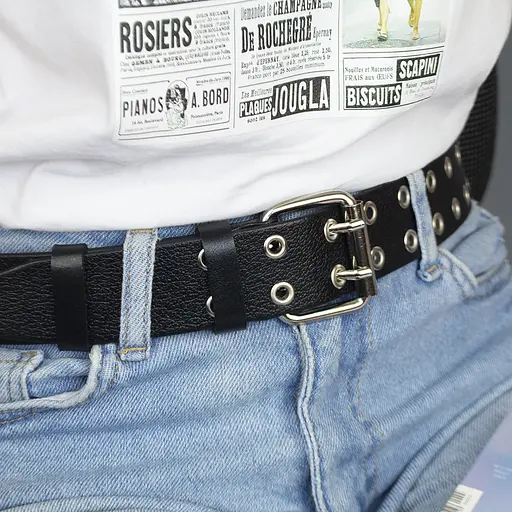 Ремінь унісекс шкіряний з люверсами чорний JK-4035 (125 см) - фото 10