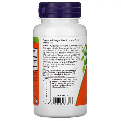 Натуральна добавка NOW Elderberry 500 mg, 60 вегакапсул - фото 3