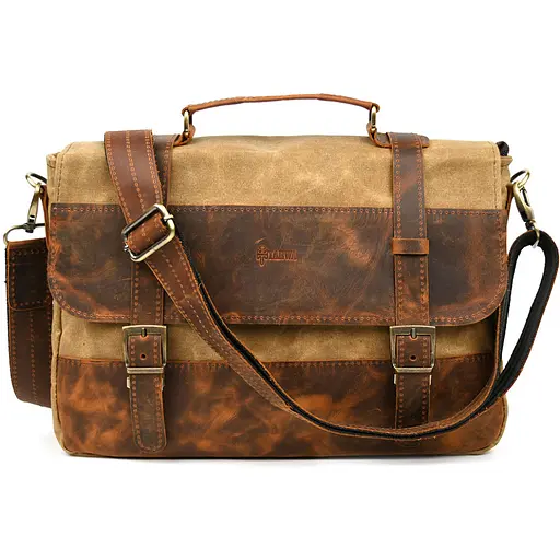 Чоловічий портфель з канвасу та шкіри наппа TARWA 36х27х10 см sum0028420 - фото 3