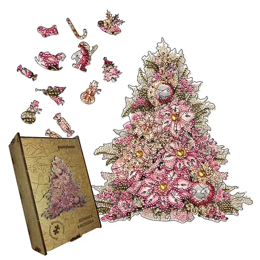 Пазл деревяний Ялинка Квіткова, А4, 100 елементів, Дерев’яна коробка