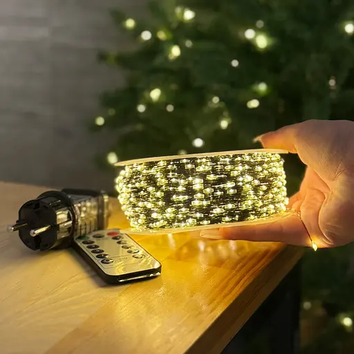 Світлодіодна гірлянда Роса 300 метрів тепле біле світло зелений провід 3000 LED 8 режимів з пультом - фото 3