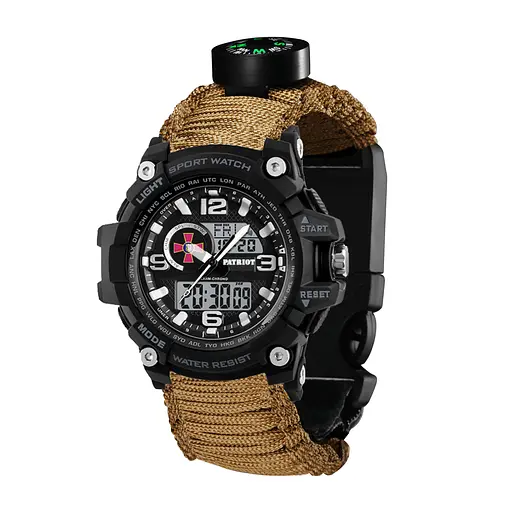 Наручний годинник чоловічий 012BKSU ЗСУ Чорні Паракордний ремінець Khaki + Коробка Patriot acs0031001 - фото 2