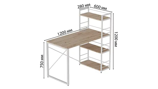 Письмовий стіл Ferrum-decor Серії Конект з етажеркою 75x120x60 білий ДСП Дуб Сан-Марино 16мм (FRD-104226) - фото 5