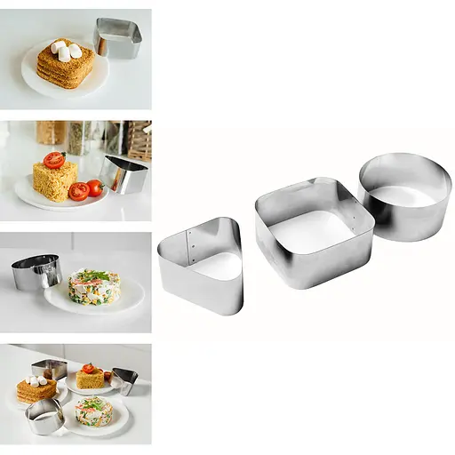 Набір металевих форм викладки/вирубки салатів та гарніру (коло, квадрат, трикутник), Master Class Металлик 83251 - фото 3