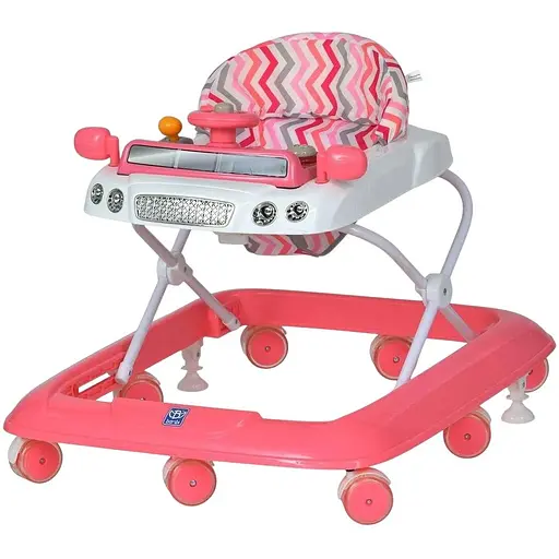 Детские ходунки Bambi M 6061-8 с музыкой, светом, 8 колесами, стопорами и регулировкой высоты, розовые
