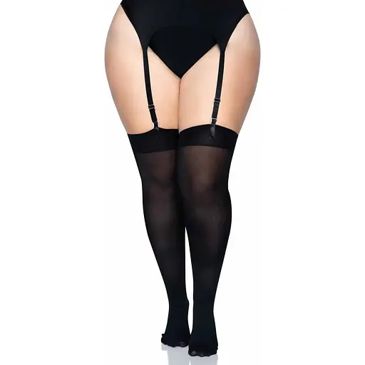 Щільні непрозорі панчохи Leg Avenue Nylon Thigh Highs Black, plus Size - фото 4