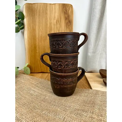 Чашка 0.4 л керамічна (глиняна) різьблена з декором - фото 4