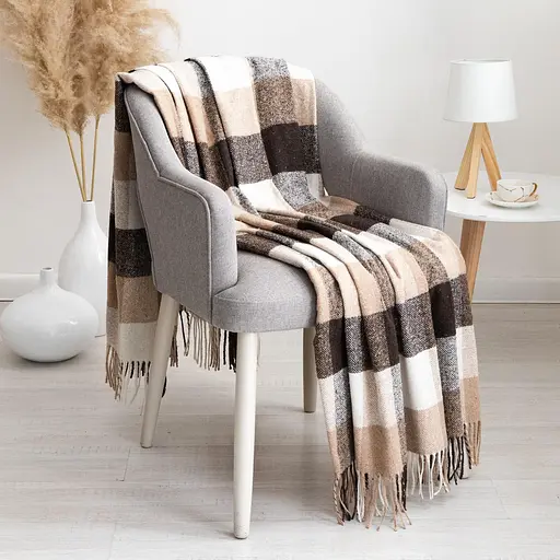 Плед шерстяной Vladi Палермо 140x200 бело-бежево-коричневый 8 (1176) - фото 1