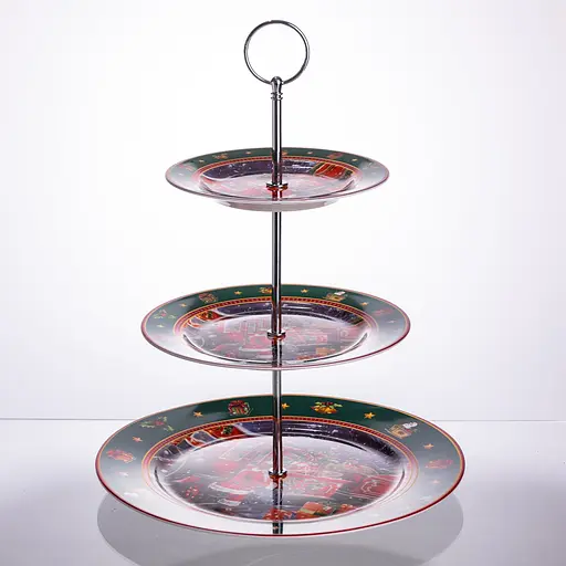 Фруктівниця на 3 яруси Santa новорічна фуршетна стійка для закусок цукерковий посуд Yiwu HP-SDHK-9 - фото 4