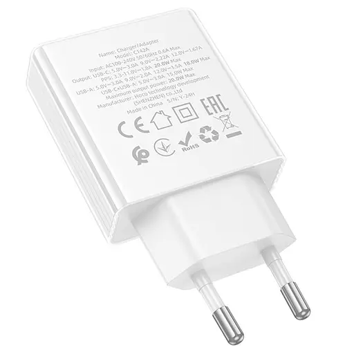 СЗУ Hoco C142A Direct PD20W+QC3.0 (1USB-A/1C) - фото 4
