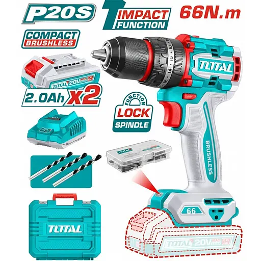 Шуруповерт Total TIDLI20668 безщеточный ударный 20 В Li-Ion 2 ак