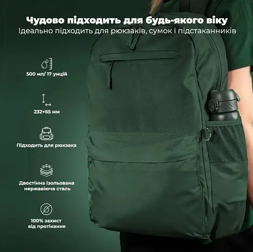 Пляшка для води ION8 металева вакуумна 500 мл Vacuum Insulated Dark Green (I8TS500DGRE) - фото 5