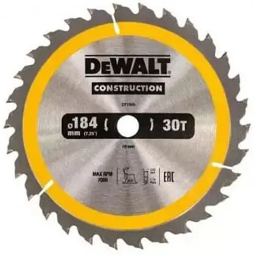Диск пиляльний DeWalt Construction 184 х 16 мм 30 зубів (DT1940)