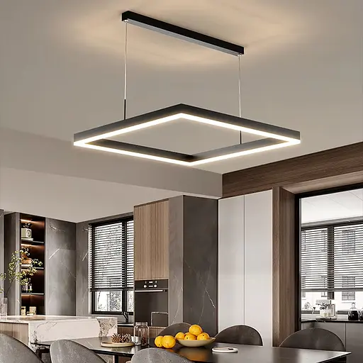 Чорна люстра із підвісним квадратом 80 см | Line F | Арт. MJ223-800 BK - фото 1