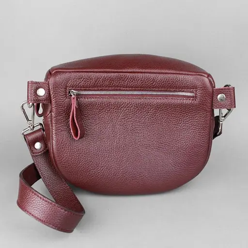 Шкіряна сумка поясна-кроссбоді Vacation бордова флотар - фото 4