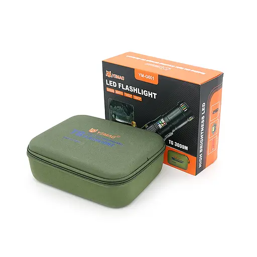 Фонарь поисковый YEMAO YM-G601 LED PM60, 4 режима, индикация заряда, питание от 4*18650, IP65, USB кабель, 245х195х90мм, 1,260кг, Black, Чехол+BOX - фото 2