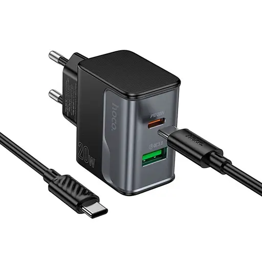 Сетевое зарядное устройство Hoco CS71A Star Speed ​​PD20W+QC3.0 charger set(Type-C to Type-C)(EU) Черный - фото 1